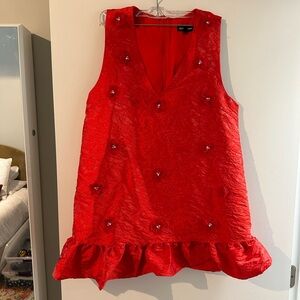 Red Floral Mini Embellished Dress